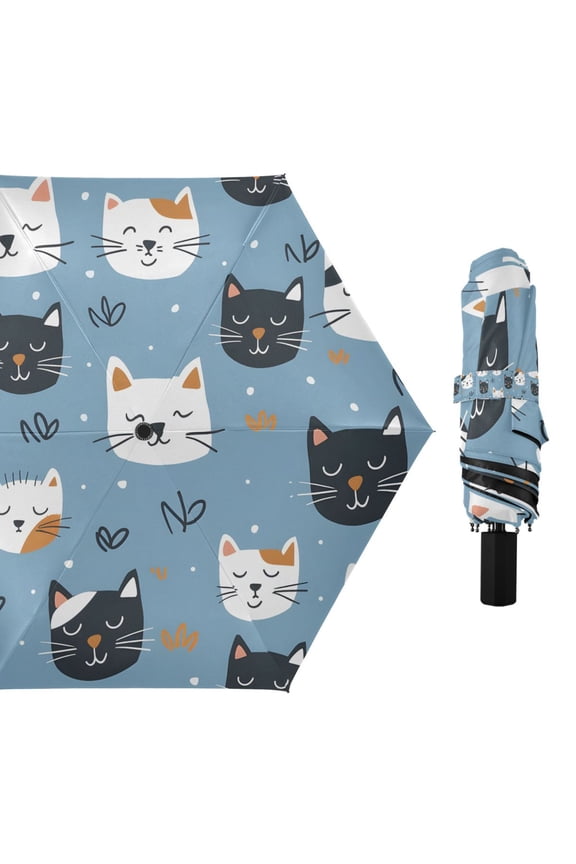 Sleeping Cat Faces Compact Sun Umbrella Windproof Travel Umbrellas for Rain Strong Portable UV Protection