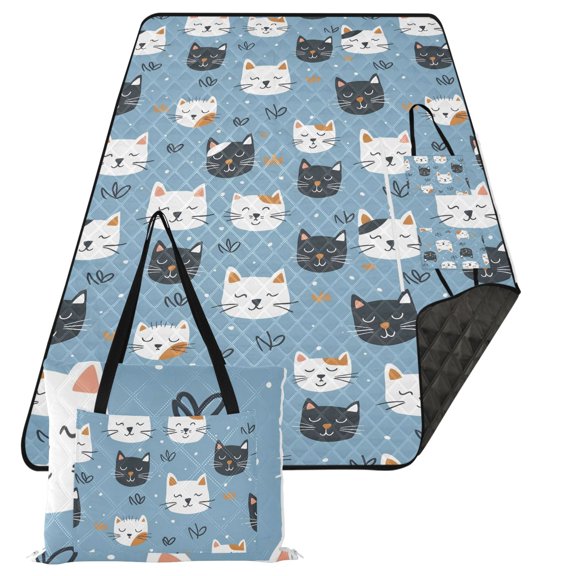 Sleeping Cat Faces Extra Large Picnic Beach Blanket Waterproof Sand Proof Portable Outdoor Mat 80x118