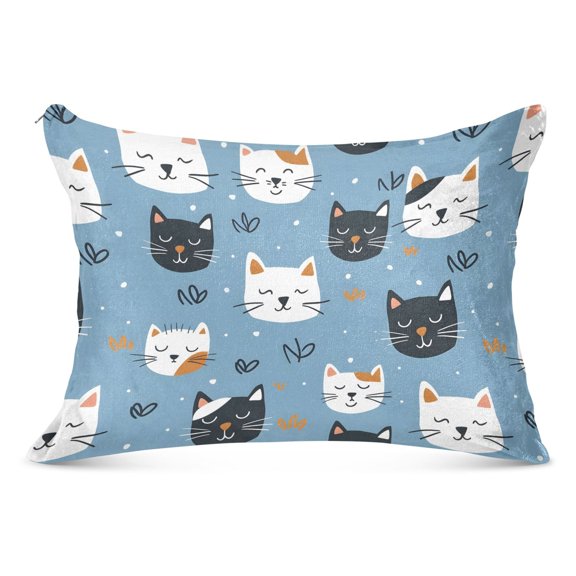Sleeping Cat Faces Plush Pillow Cases Standard Size Ultra Soft Warm Pillowcases with Zipper 20"x26"