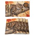 thumbnail image 1 of Sleeping Cat Fall Placemats Set of 12 Branches Maple Leave Thanksgiving Place Mats Indoor Wipeable Table Mats Washable Cloth Dining Table Placemats for Kitchen Holiday Party Home Decor 13x19 Inch, 1 of 9