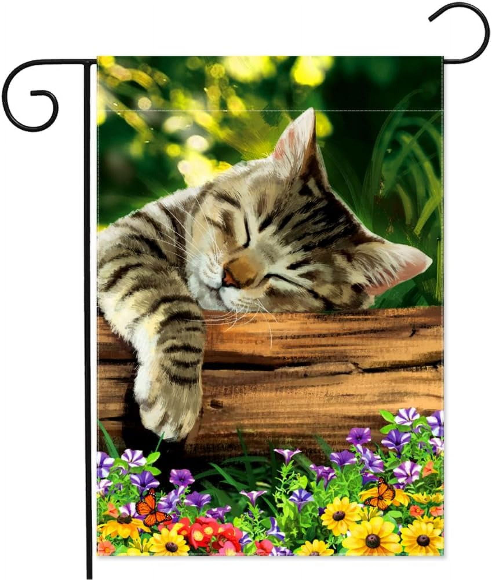 Sleeping Cat Garden Flag 12x18 inch Double Sided Home Decorative ...