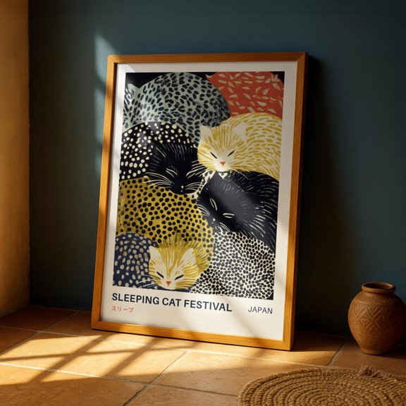 Sleeping Cat Japanese Wall Art Print, Unframed Paper Poster 16x20in