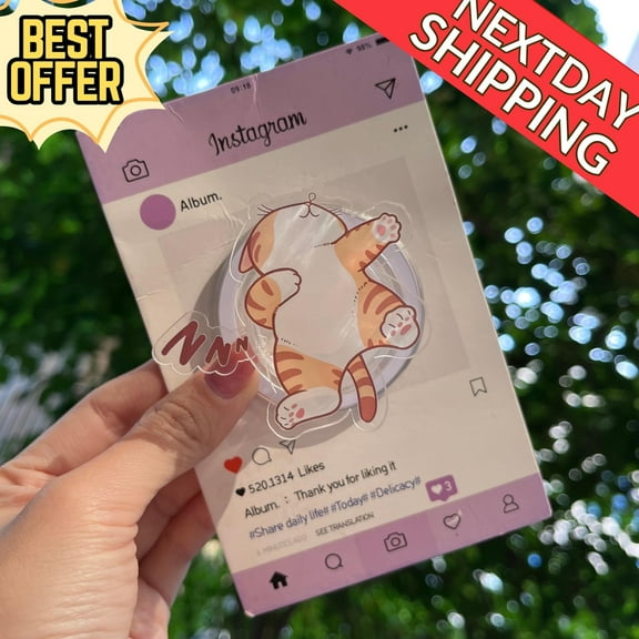 Sleeping Cat Magnetic : Cute Orange Tabby Phone Grip, Kawaii Magsafe Phone Holder, Perfect Gift for Cat Lovers