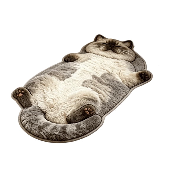 Sleeping Cat Plush Rug Floor Mat, Area Accent Door Mat, Non Slip Base, Cute Cat Foot Mat for Bedroom Bedside Entryway(lxf)