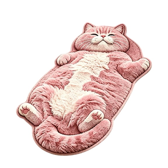 Sleeping Cat Plush Rug Floor Mat, Area Accent Door Mat, Non Slip Base, Cute Cat Foot Mat for Bedroom Bedside Entryway(lxf)