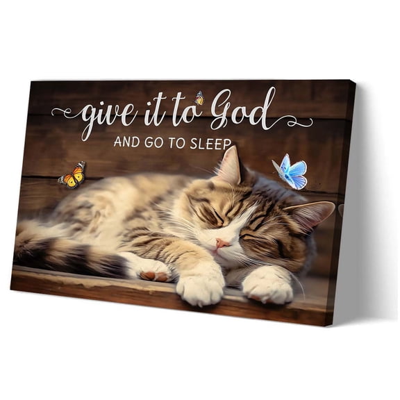 Sleeping Cat Poster Give It To God and Go To Sleep Wall Artwork for Living Room Print Kitchen Picture Canvas Decorative Bedroom Modern Decoration