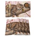 thumbnail image 1 of Sleeping Cat Spring Placemats Set of 6 Pink Cherry Blossoms Branches Place Mats Indoor Wipeable Table Mats Washable Cloth Dining Table Placemats for Kitchen Holiday Party Home Decor 13x19 Inch, 1 of 9