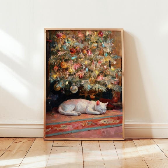 Sleeping Cat Under The Tree Art, Poster Cozyscene, Vintage Tree, Classic Victorian, Unframed Poster Size 8x12