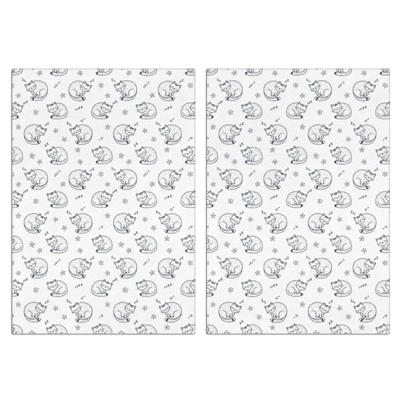 Sleeping Cat White Pattern Kitchen Towels Set Of 2, Microfiber ...