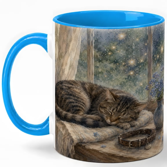 Sleeping Cat Window 11oz Ceramic Mug, Pet Memory Coffee Cup