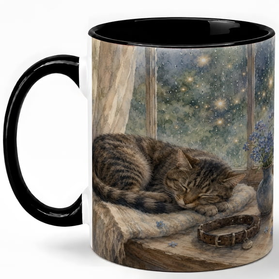 Sleeping Cat Window 11oz Ceramic Mug, Pet Memory Coffee Cup