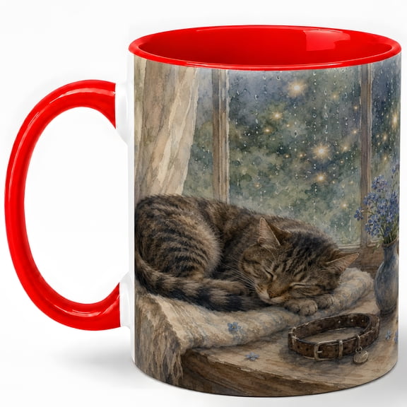 Sleeping Cat Window 11oz Ceramic Mug, Pet Memory Coffee Cup