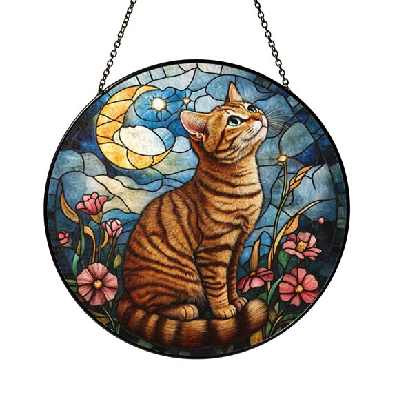 Sleeping Cat Window Hanging – Stained Glass Style Decorative Art