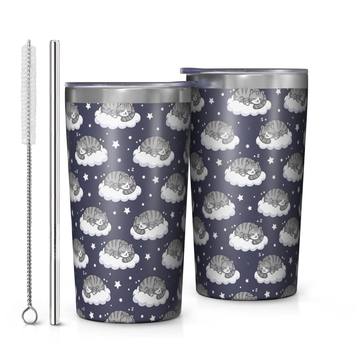 Sleeping Cat and Cloud Blue Pattern Car Tumbler 1 Pack, Vacuum ...