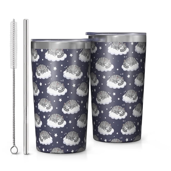 Sleeping Cat and Cloud Blue Pattern Car Tumbler 1 Pack, Vacuum ...