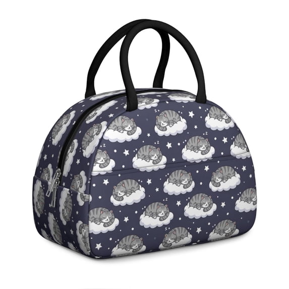 Sleeping Cat and Cloud Blue Pattern Insulated Lunch Bag,Leakproof Large Capacity Lunch Box for Work,Picnic or Travel,11.4 X 6.7 X 8.3 Inches