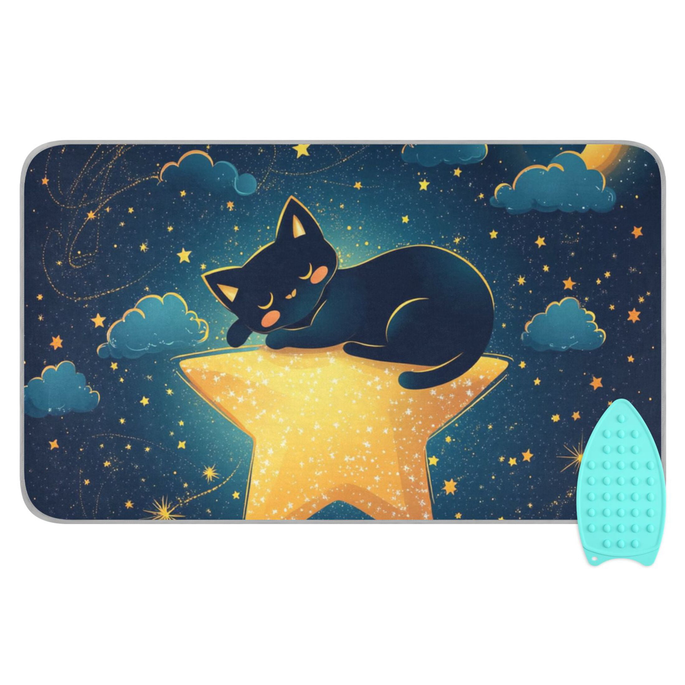 Sleeping Cat in Starry Night Ironing Mat Blanket for Table Top Travel Portable Ironing Board Pad 47.2x27.6 Inch