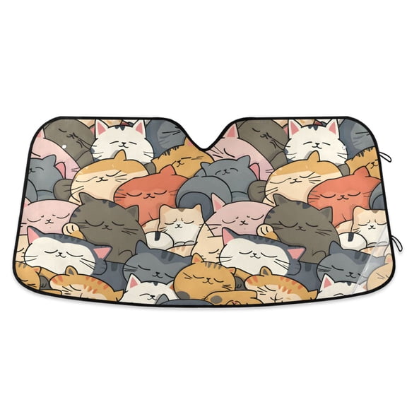 Sleeping Cats Face Car Windshield Sun Shade Foldable Car Front Window Visor Heat and UV Protection 53x23.5