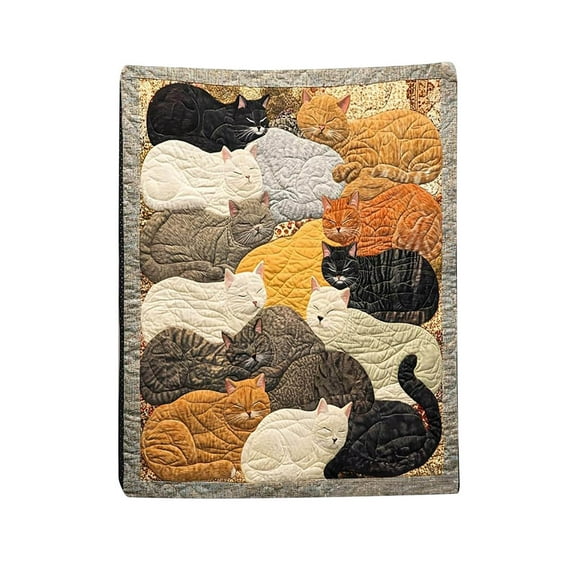 Sleeping Cats Pattern Flannel Blanket Flocking Design Soft Warm Comfortable Throw Bed Sofa Decoration Home Decor Living Room Bedroom Travel Cozy Pet Lover Gift