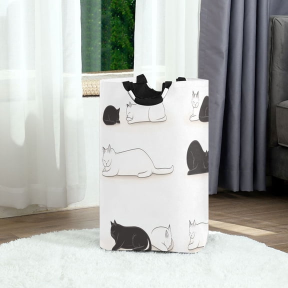 Sleeping Cats Pattern Foldable Laundry Hamper 12.6x11x22.7in with Handles for Bathroom Bedroom Storage