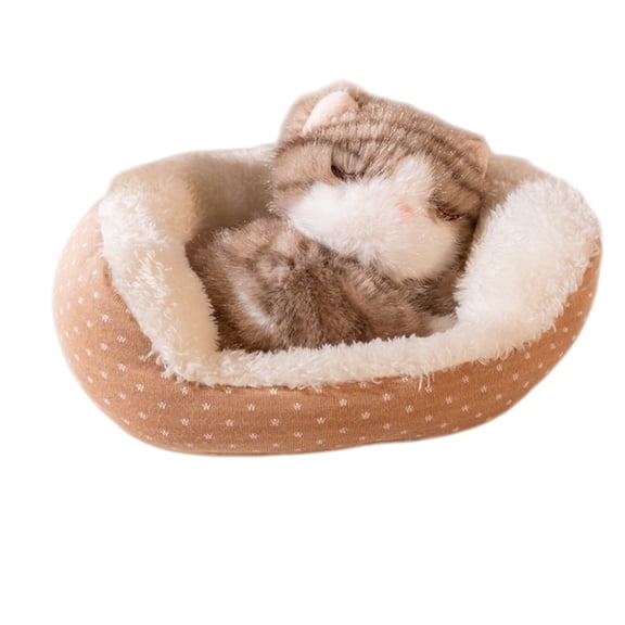 Sleeping Cats Toy, Breathing Cat on Cushion Mini and Kittens in Slipper Decor Hand Toy Gift for Kids Boys Girls (Block)