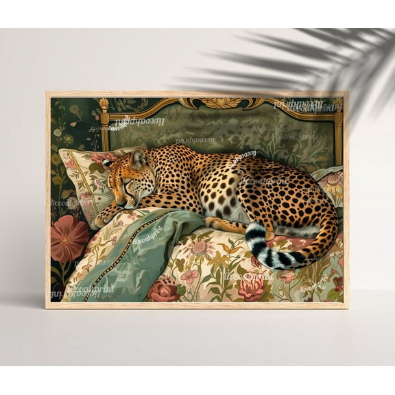Sleeping Cheetah Print - Cheetah Bedroom - Olive Green Wall Art - Maximalist Wall Art - Maximalistcheetah Print - Cheetah Wall Art Wall Art, Modern Wall Decor, 8x12 UNFRAMED