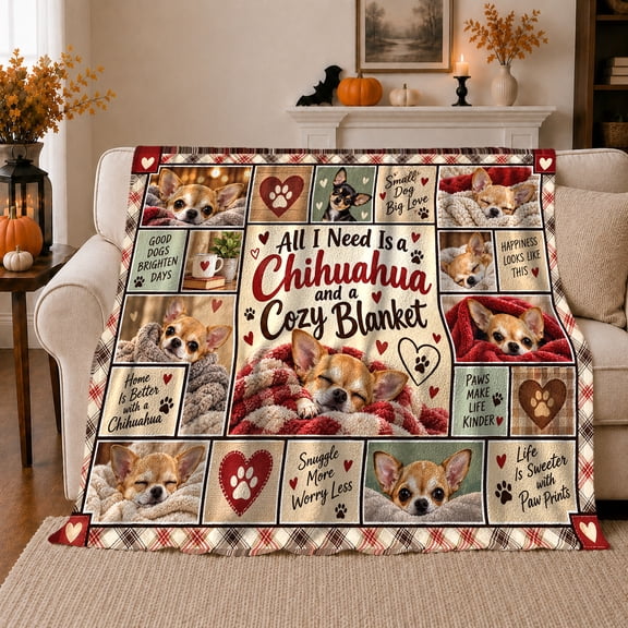 Sleeping Chihuahua Heartfelt Text Patchwork Pet Lover, Cozy Pet Portrait Pattern, Warm Flannel Blanket for Living Room and Bedroom, Dog Lovers Thanksgiving Gift, Pet Lover Home Decor