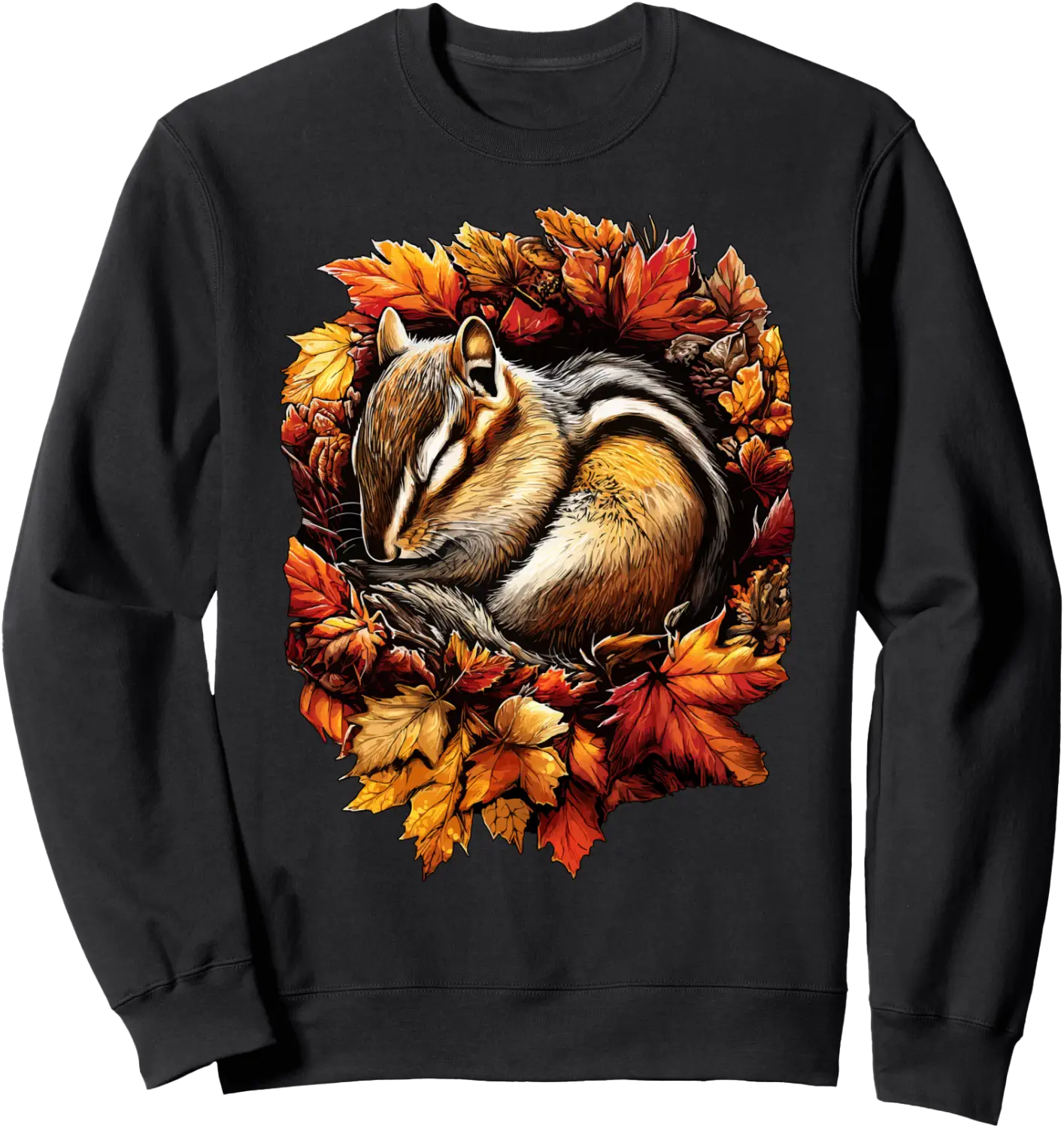 Sleeping Chipmunk With Fall Leaves Forest Autumn Aesthetic Graphic ...