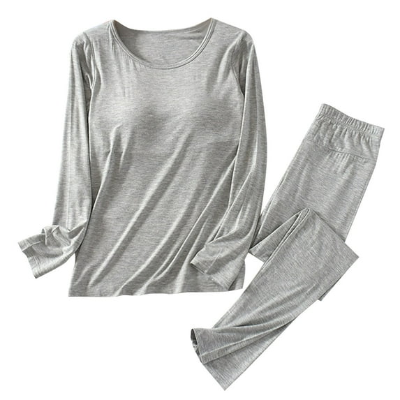 Sleeping Clothes for Women Sleepwear Sets for Women Night Clothes for Women Women Solid Color Round Neck Padded Pajamas with Cups Long Sleeves and Trousers Two Piece Home Pajamas Sets
