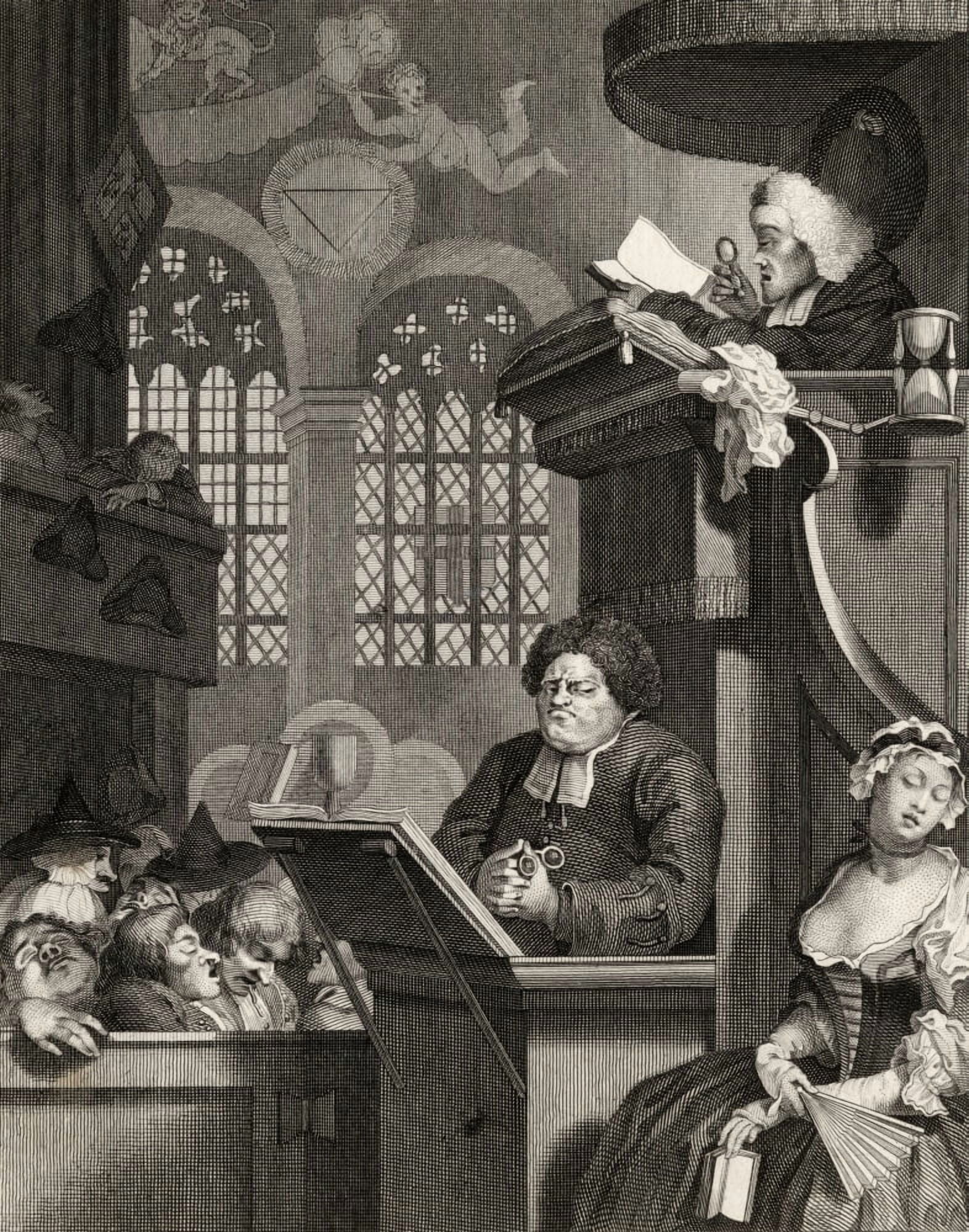 The Sleeping Congregation Engraved By C Armstrong After Hogarth From The Works Of Hogarth Published London 1833 Canvas Art - Ken Welsh Design Pics (12 x 16)
