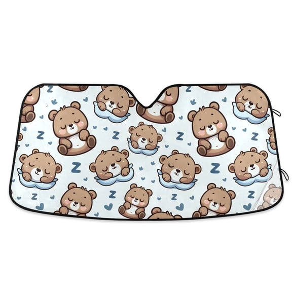 Sleeping Cute Bear Car Windshield Sun Shade Foldable Car Front Window Visor Heat and UV Protection 53x23.5