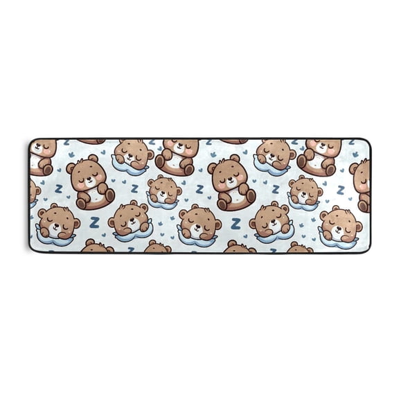 Sleeping Cute Happy Bear Runner Rug 24x72 Inch Cushioned Non Slip Soft Absorbent Floor Mat