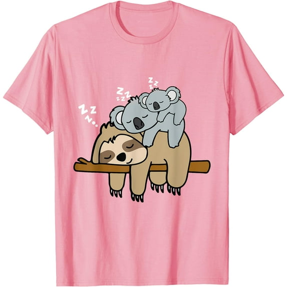 Sleeping Cute Lazy Sloth With Baby Koala Mama Bear Nap Softstyle Unisex T-Shirt,Light Pink Color,Size 2T