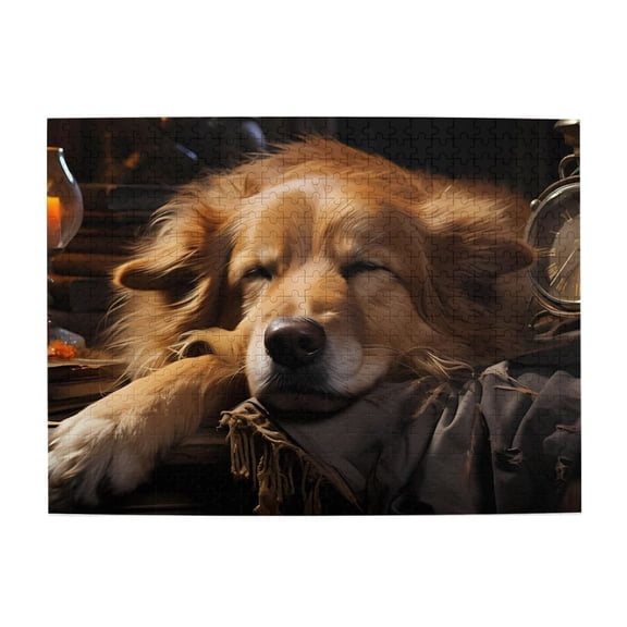 Sleeping Dog Candle Clock Still 500-Piece Wooden Jigsaw Puzzle for Adults, Fun & Challenging Family Game, Stylish Wall Decor & Holiday Gift