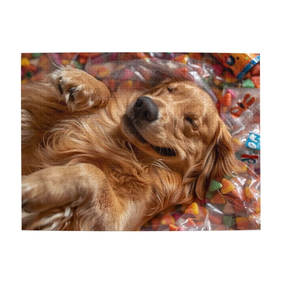 Sleeping Dog Candy Corn 500-Piece Wooden Jigsaw Puzzle for Adults, Fun & Challenging Family Brain-Teaser, Perfect Home Decor & Gift