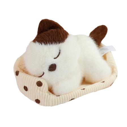 Sleeping Dog Cat in Pet Bed Doll Toy, Simulation Plush Cat Dog Animal Toy with Pet Bed Decor for Offices Desktop