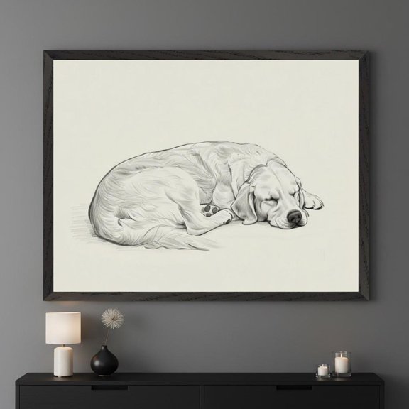Sleeping Dog Pencil Sketch Style Wall Art Golden Retriever Drawing Labrador Pet Portrait R