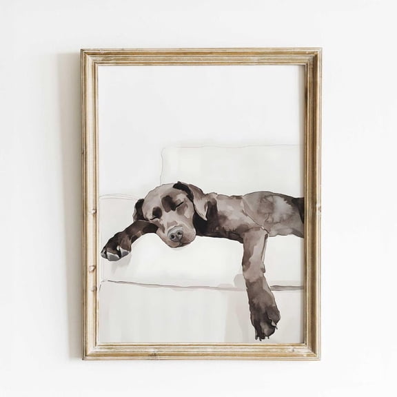 Sleeping Dog Watercolor Print – Cozy Labrador Wall Art, Unique Handmade Art for Dog Lovers, Minimalist Pet Portrait, Gift for Pet Owners 8X12 UNFRAMED