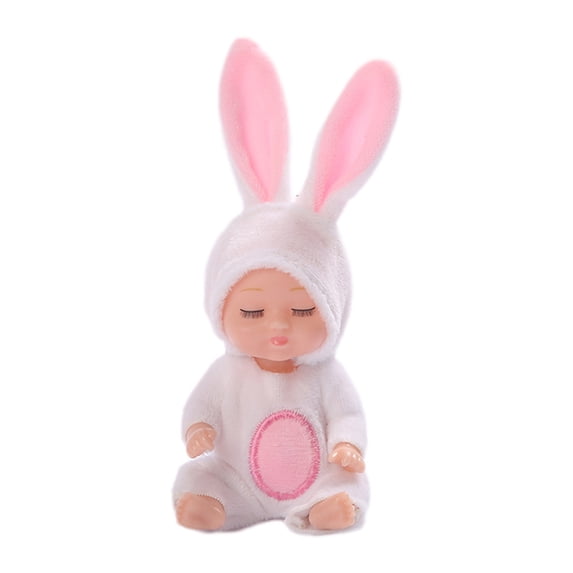 Sleeping Doll Toy, White Cute Vinyl Animal Figure with Realistic Sleep Face, Small Decorative Collectible for Home, Desk, Car, Display