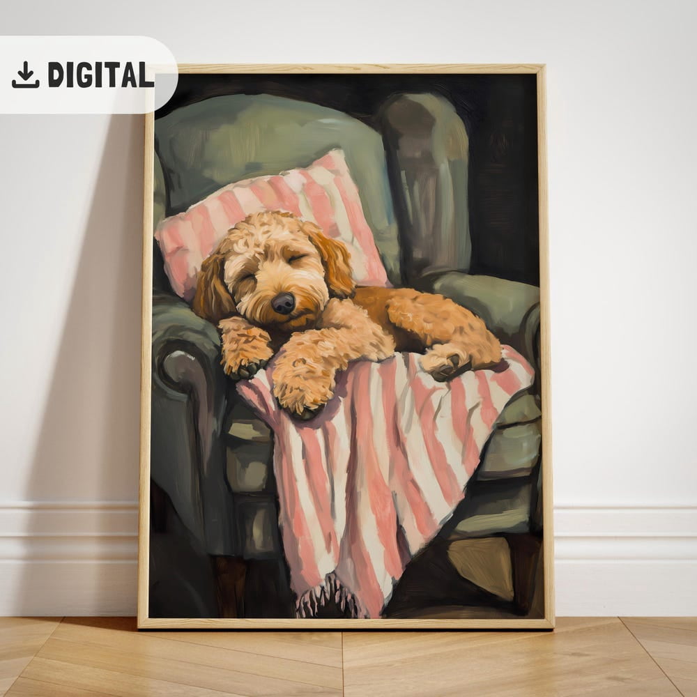 Sleeping Doodle Puppy Poster, Contemporary, Toy Poodle Dog Lover, Cozy ...