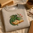 thumbnail image 1 of Sleeping Dragon on Book Embroidered Sweatshirt, Cozy Reader Gift, Fantasy Book Lover Sweater, Bookish Dragon Crewneck, Floral Design, 1 of 4