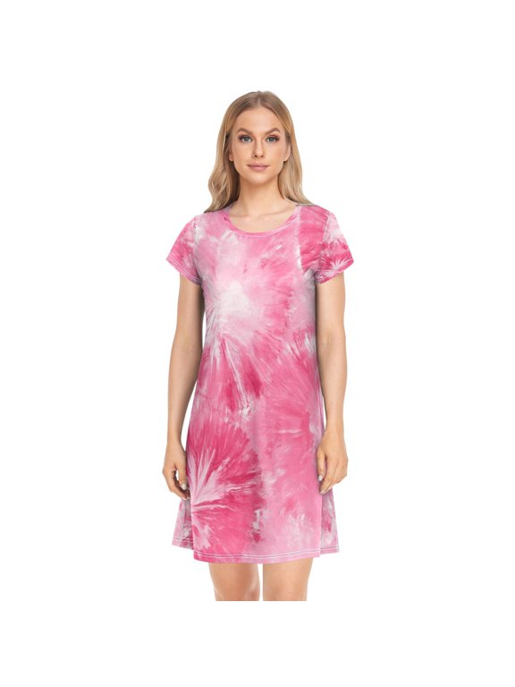 Sleeping Dress Women's Nightgowns & Sleepshirts Nightgowns for Women Soft Fabric Easy to Put on and Take off L Beautiful Pink Tie-dye