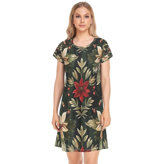 Sleeping Dress Women's Nightgowns & Sleepshirts Nightgowns for Women Soft Fabric Easy to Put on and Take off L Oil Painting Red and Yellow Flowers