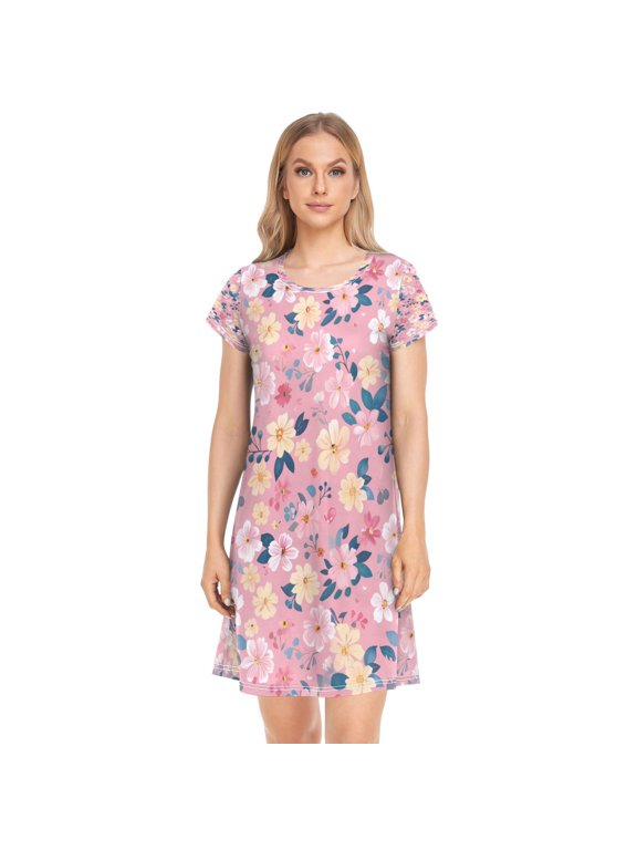 Sleeping Dress Women's Nightgowns & Sleepshirts Nightgowns for Women Soft Fabric Easy to Put on and Take off L Seamless Flower