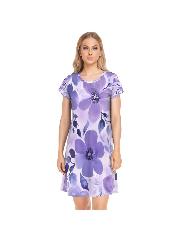 Sleeping Dress Women's Nightgowns & Sleepshirts Nightgowns for Women Soft Fabric Easy to Put on and Take off L Vibrant Purple Flowers