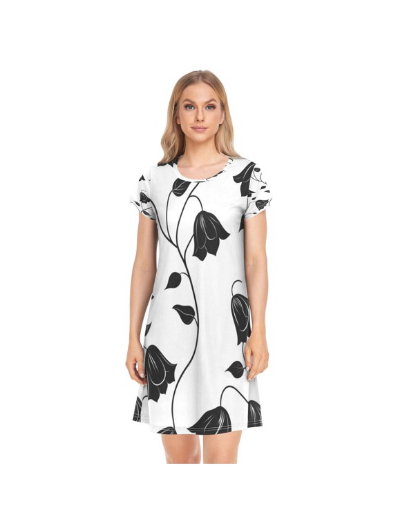 Sleeping Dress Women's Nightgowns & Sleepshirts Nightgowns for Women Soft Fabric Easy to Put on and Take off M Black Flower