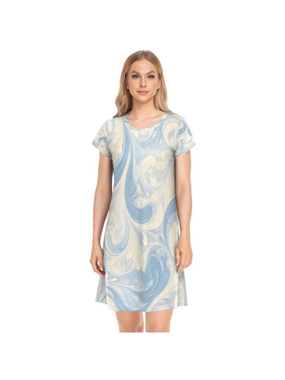 Sleeping Dress Women's Nightgowns & Sleepshirts Nightgowns for Women Soft Fabric Easy to Put on and Take off M Blue and White Pattern