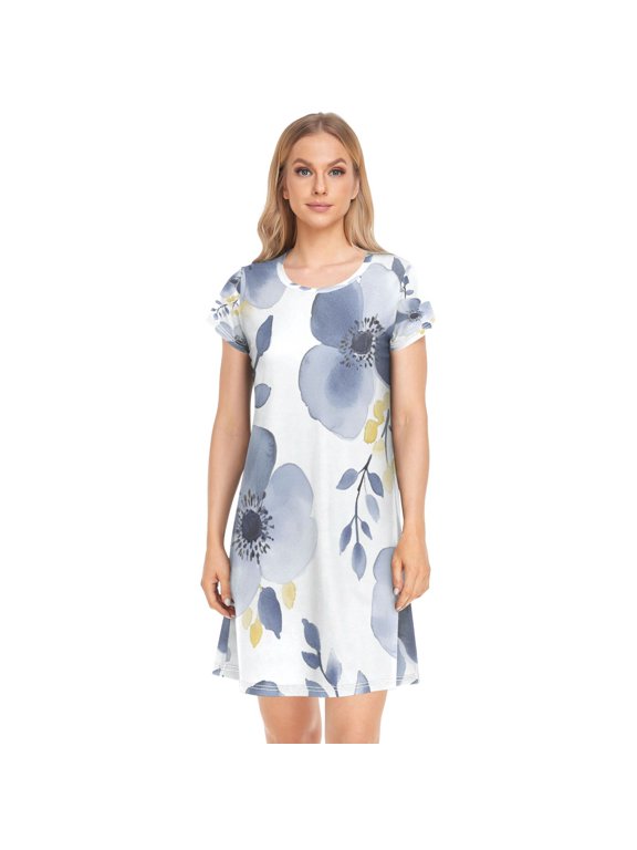 Sleeping Dress Women's Nightgowns & Sleepshirts Nightgowns for Women Soft Fabric Easy to Put on and Take off M Gray Flower