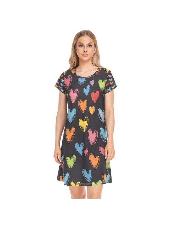 Sleeping Dress Women's Nightgowns & Sleepshirts Nightgowns for Women Soft Fabric Easy to Put on and Take off S Love on Black Background Pattern