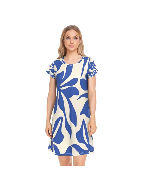 Sleeping Dress Women's Nightgowns & Sleepshirts Nightgowns for Women Soft Fabric Easy to Put on and Take off S Lovely Blue Pattern